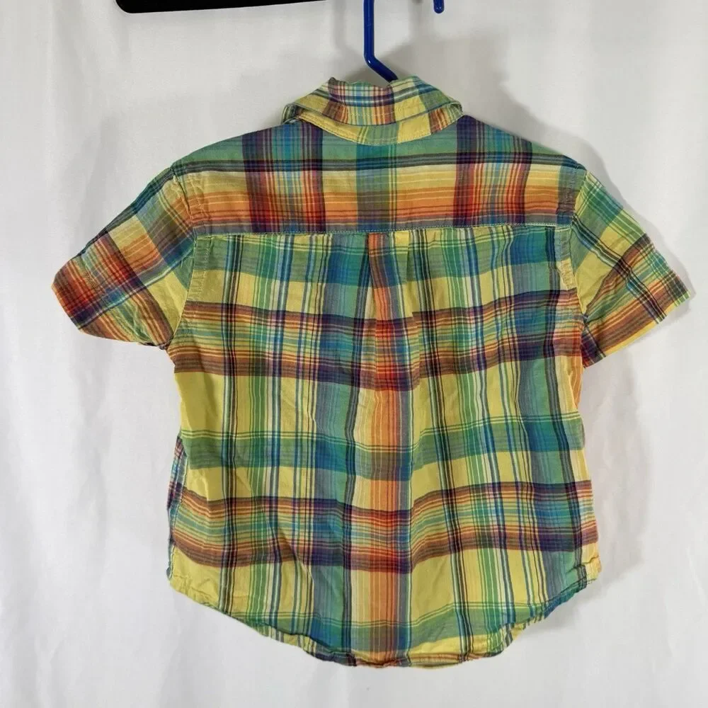Ralph Lauren Button Up Shirt Boys 2T Yellow Plaid Short Sleeve Collared